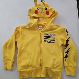Pokémon Pikachu Yellow Zip Up Hoodie Sweatshirt Kids Unisex Size 4/5 XS